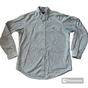 Ralph Lauren Blue Green Checked Long Sleeve Button Down‎ Shirt Size Large